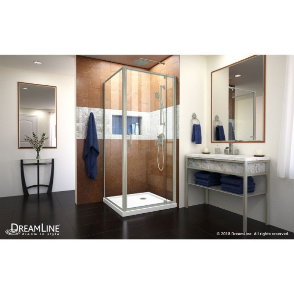 DreamLine DL-6714-04CL Brushed Nickel Frameless Shower Enclosure White Base