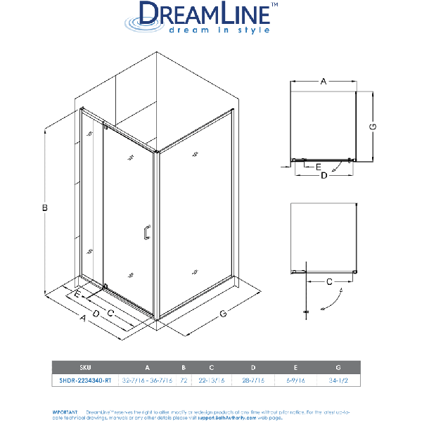 DreamLine DL-6715-01CL Chrome Hardware Frameless Shower Enclosure With Base Kit