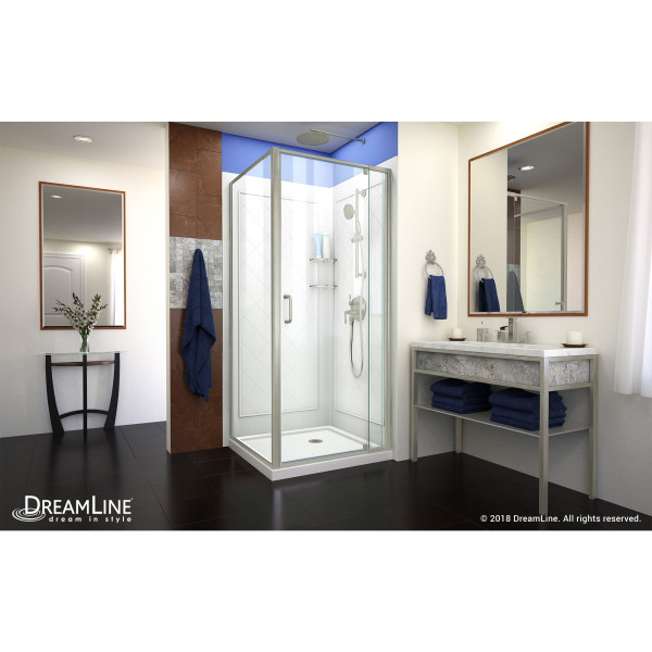 DreamLine DL-6716-04CL Brushed Nickel Shower Enclosure with White Base