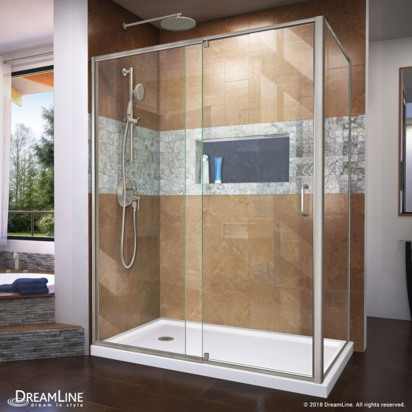 DreamLine DL-6720L-CL Frameless Shower Enclosure with Left Drain White Base