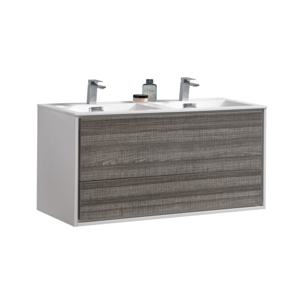 KubeBath DL48D DeLusso 48" Double Sink Wall Mount Modern Bathroom Vanity