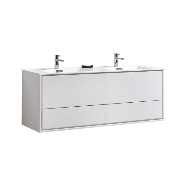KubeBath DL60D DeLusso 60" Double Sink Wall Mount Modern Bathroom Vanity
