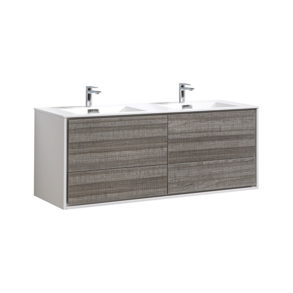 KubeBath DL60D DeLusso 60" Double Sink Wall Mount Modern Bathroom Vanity