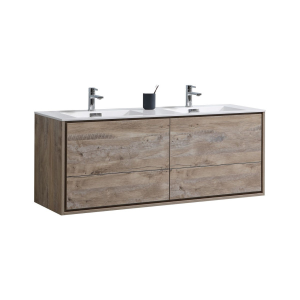 KubeBath DL60D DeLusso 60" Double Sink Wall Mount Modern Bathroom Vanity