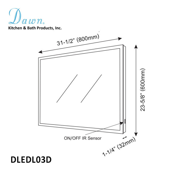 Dawn DLEDL03D LED Back Light Mirror w/ Matte Aluminum Frame And IR Sensor