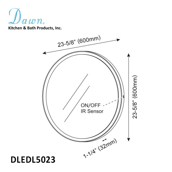 Dawn DLEDL5023 LED Back Light Round Mirror w/ MDF Frame and IR Sensor