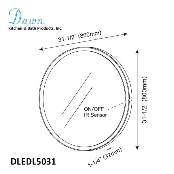 Dawn DLEDL5031 LED Back Light Round Mirror w/ MDF Frame and IR Sensor