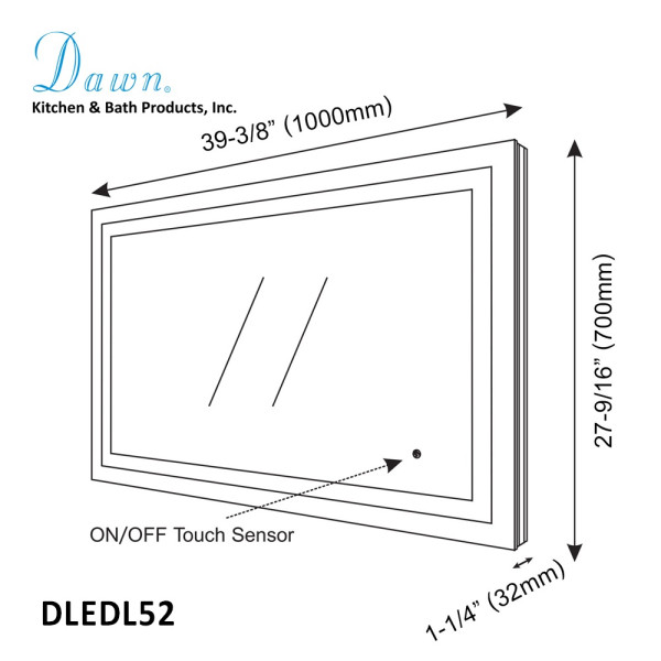 Dawn DLEDL52 LED Back Light Mirror w/ Matte Aluminum Frame & Touch Sensor
