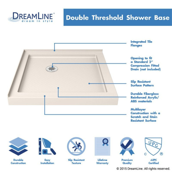 DreamLine DLT-103232 SlimLine 32 Inch by 32 Inch Double Threshold Shower Base