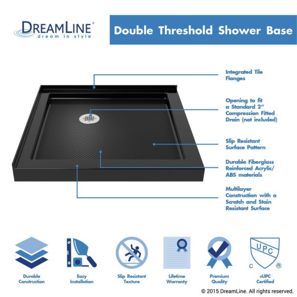 DreamLine DLT-103232 SlimLine 32 Inch by 32 Inch Double Threshold Shower Base
