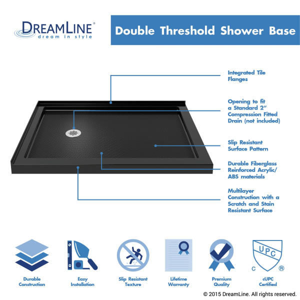 DreamLine DLT-103448-88 Black SlimLine 34" by 48" Double Threshold Shower Base