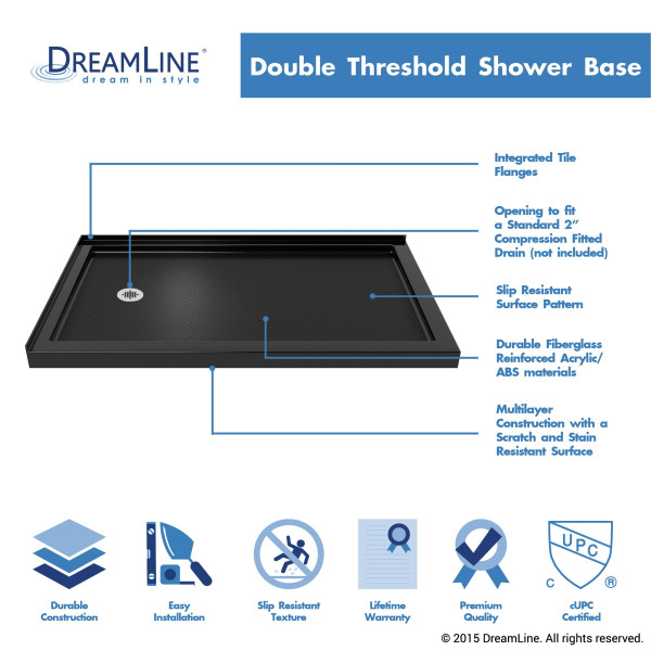 DreamLine DLT-1036541-P SlimLine 36x54" Double Threshold Shower Base