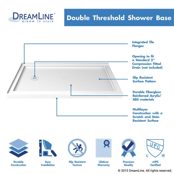 DreamLine DLT-1036541-P SlimLine 36x54" Double Threshold Shower Base