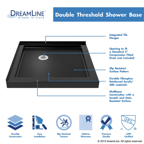DreamLine DLT-1042420-P SlimLine 42 in. Double Threshold Shower Base