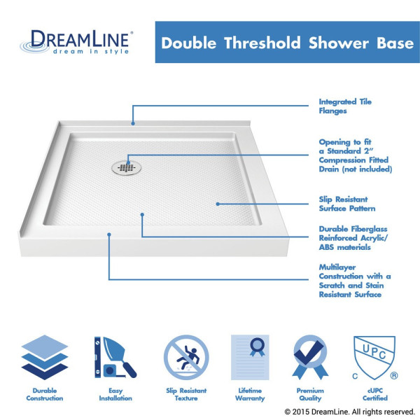 DreamLine DLT-1042420-P SlimLine 42 in. Double Threshold Shower Base