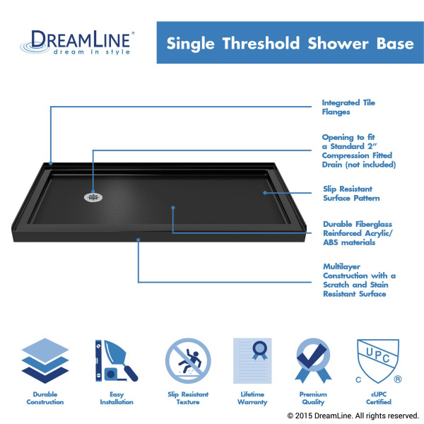 DreamLine DLT-113060-88 SlimLine Single Threshold Shower Base In Black Color