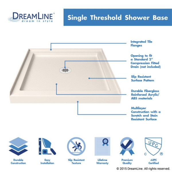 DreamLine DLT-113232 SlimLine 32 Inch by 32 Inch Single Threshold Shower Base 