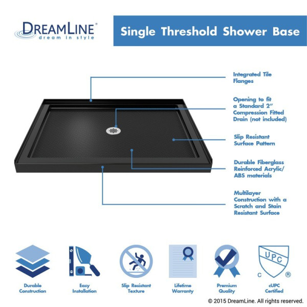 DreamLine DLT-113248 SlimLine 32 Inch by 48 Inch Single Threshold Shower Base 