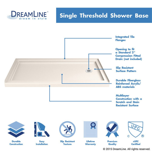DreamLine DLT-113260-22 SlimLine Biscuit 32" x 60" Single Threshold Shower Base