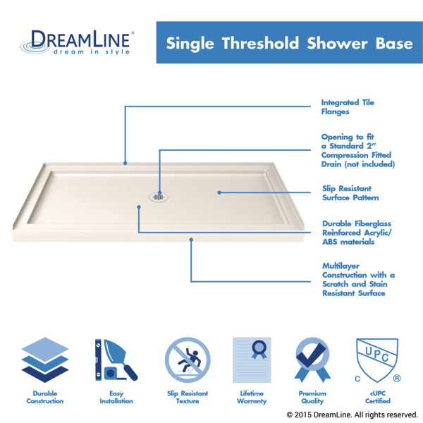DreamLine DLT-113460-22 Biscuit SlimLine 34" x 60" Single Threshold Shower Base