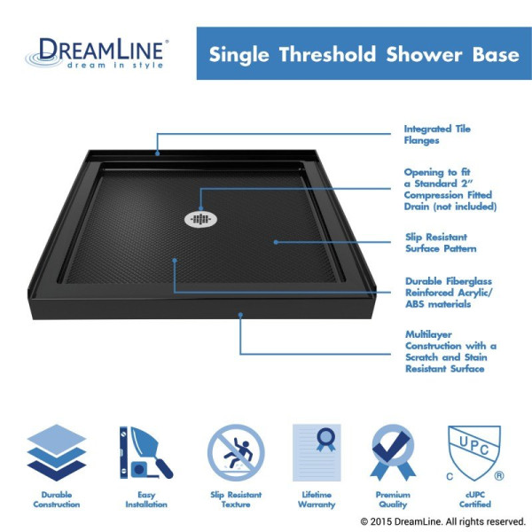 DreamLine DLT-113636 SlimLine 36 Inch by 36 Inch Single Threshold Shower Base