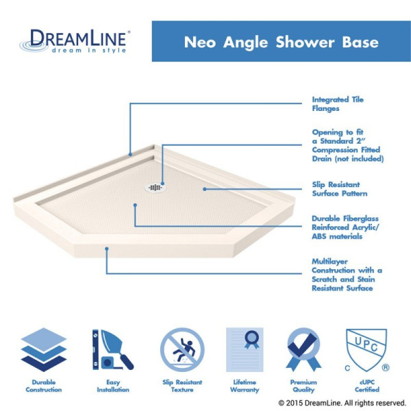 DreamLine DLT-203838 SlimLine 38 Inch by 38 Inch Neo-Angle Shower Tray