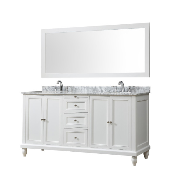 Direct Vanity 6070D9-WWC 70" Bath Vanity White, white Carrara marble top Mirror