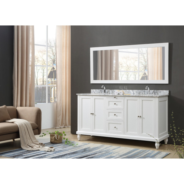 Direct Vanity 6070D9-WWC 70" Bath Vanity White, white Carrara marble top Mirror