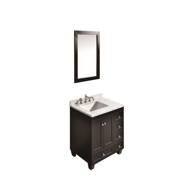 Eviva EVVN69-30 Acclaim C. 30 Inch Transitional Bathroom Vanity with White Carrera Marble Top