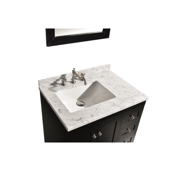 Eviva EVVN69-30 Acclaim C. 30 Inch Transitional Bathroom Vanity with White Carrera Marble Top
