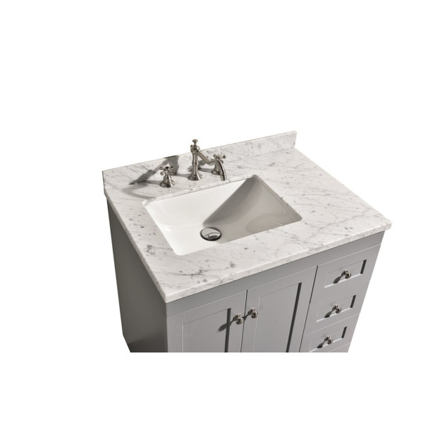 Eviva EVVN69-30 Acclaim C. 30 Inch Transitional Bathroom Vanity with White Carrera Marble Top
