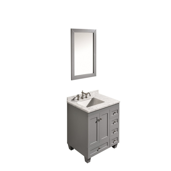 Eviva EVVN69-30 Acclaim C. 30 Inch Transitional Bathroom Vanity with White Carrera Marble Top