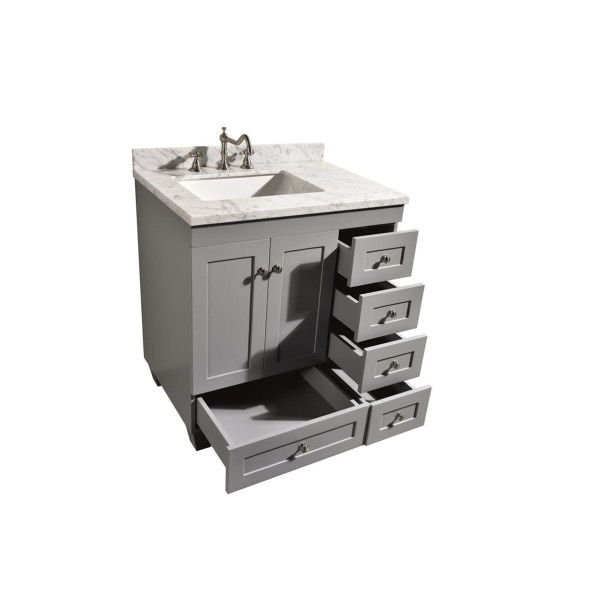 Eviva EVVN69-30 Acclaim C. 30 Inch Transitional Bathroom Vanity with White Carrera Marble Top