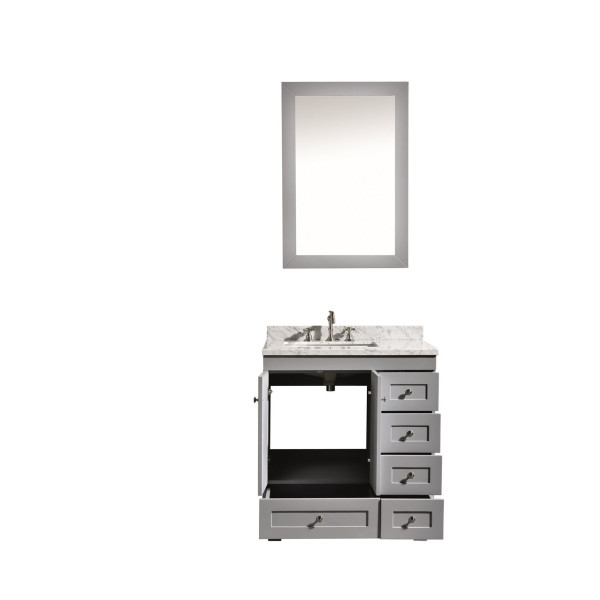 Eviva EVVN69-30 Acclaim C. 30 Inch Transitional Bathroom Vanity with White Carrera Marble Top