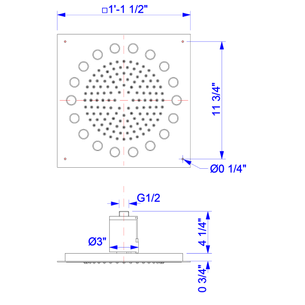 Aquatica DYN-MCSQ-340 Dynamo Built-In Shower Head With 7 LED In Chrome