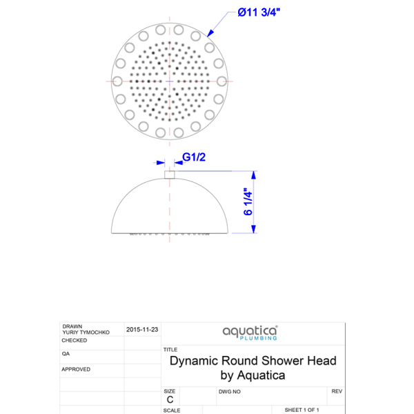 Aquatica DYN-WCRD-300 Dynamo Bathroom Shower Head With Lighting In Chrome