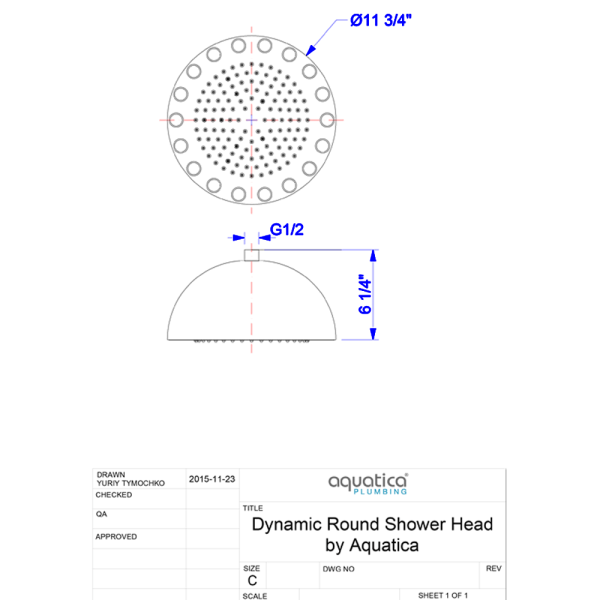 Aquatica DYN-WHT-MCRD-300 Dynamo Round Bathroom Shower Head In White