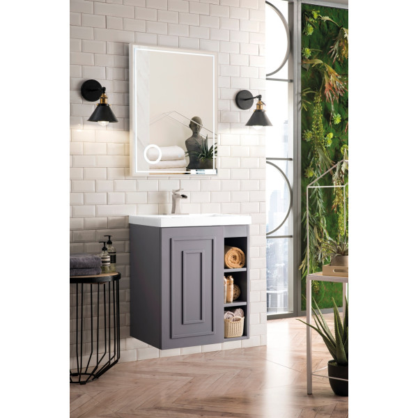 James Martin E110V24MWG 24" Single Vanity With White Glossy Composite Countertop