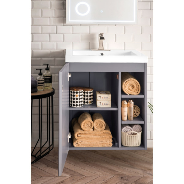 James Martin E110V24MWG 24" Single Vanity With White Glossy Composite Countertop