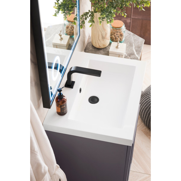 James Martin E110V24MWG 24" Single Vanity With White Glossy Composite Countertop