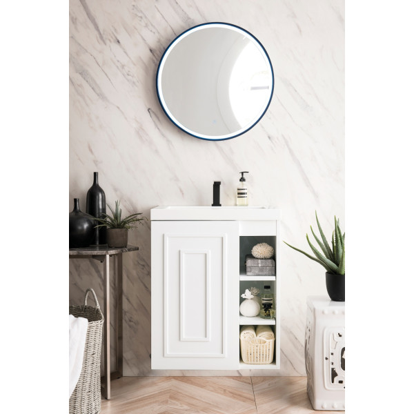 James Martin E110V24MWG 24" Single Vanity With White Glossy Composite Countertop