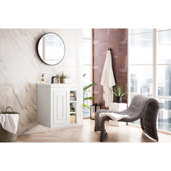 James Martin E110V24MWG 24" Single Vanity With White Glossy Composite Countertop