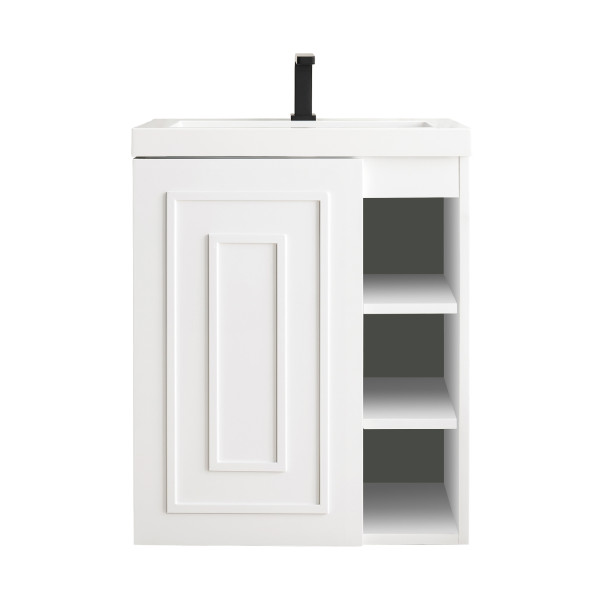 James Martin E110V24MWG 24" Single Vanity With White Glossy Composite Countertop