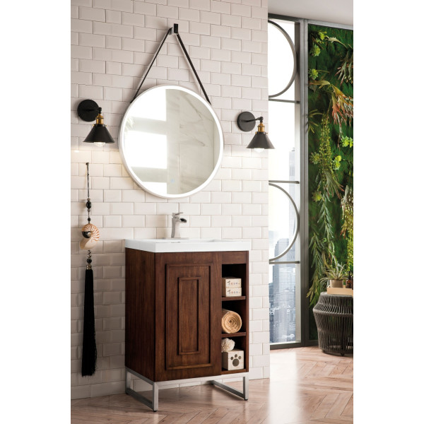 James Martin E110V24BNKWG 24" Single Vanity With White Glossy Composite Top