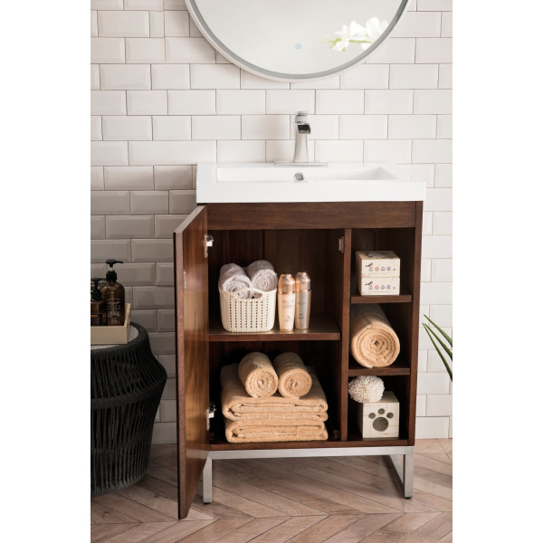 James Martin E110V24BNKWG 24" Single Vanity With White Glossy Composite Top