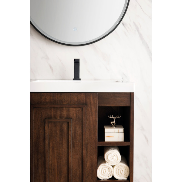 James Martin E110V24MBKWG 24" Single Vanity White Glossy Composite Countertop