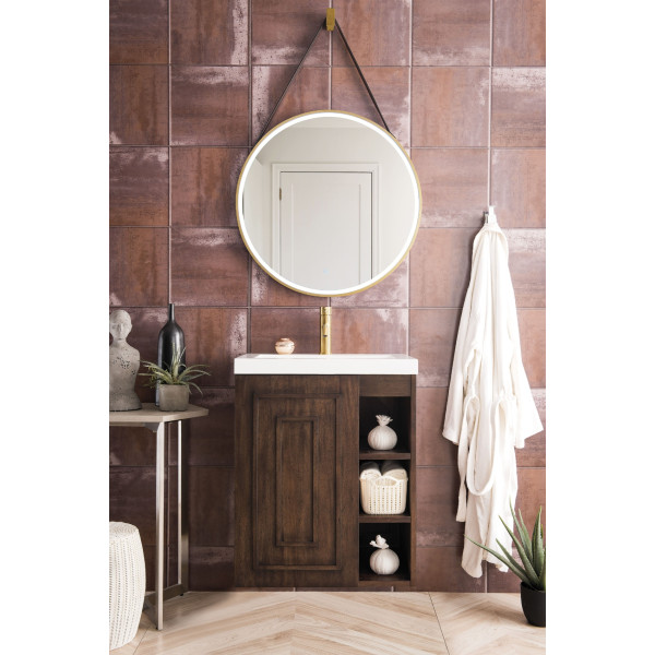 James Martin E110V24MWG 24" Single Vanity With White Glossy Composite Countertop