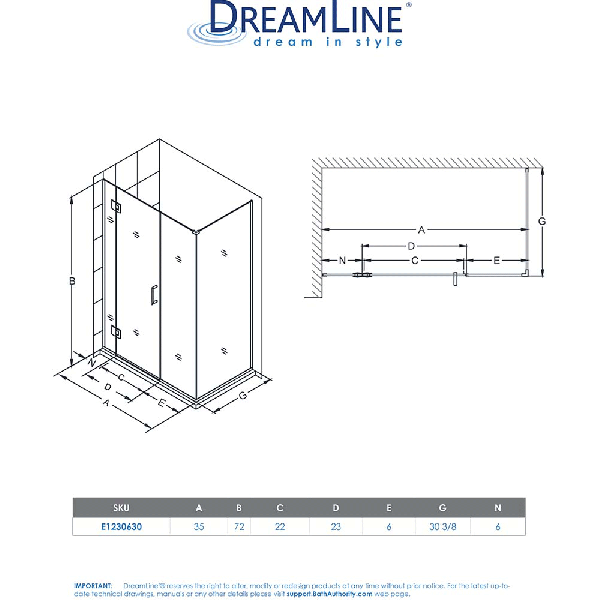 DreamLine E1230630 Unidoor-X 35 W x 30.375" D Hinged Frameless Shower Enclosure