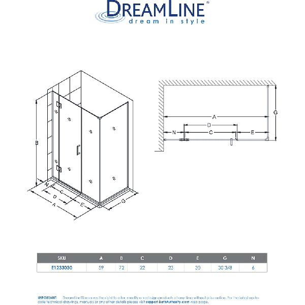 DreamLine E1233030 Unidoor-X 59 in. W x 30.375 in. D Hinged Shower Enclosure