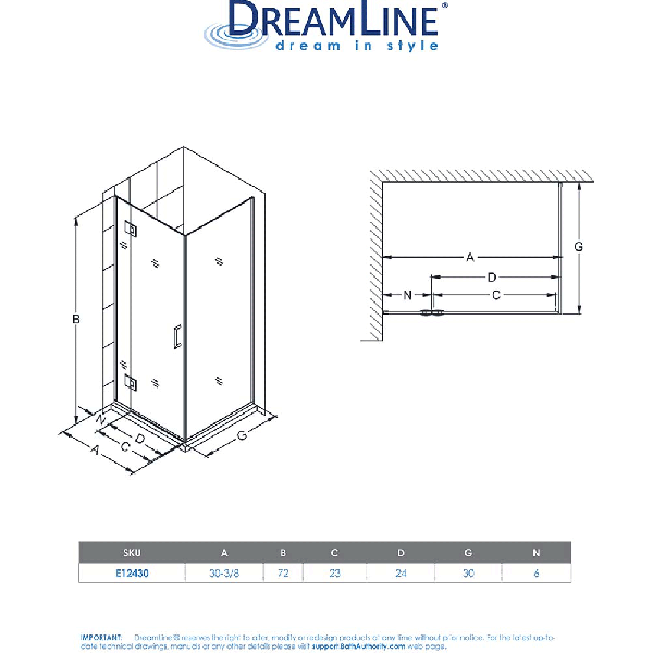 DreamLine E12430 Unidoor-X 30-3/8" W x 30" D x 72" H Hinged Shower Enclosure
